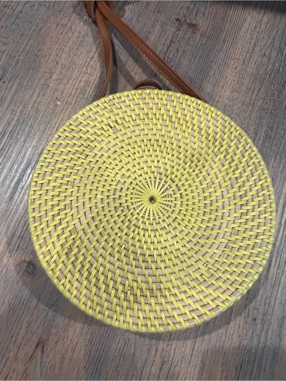 Boho Round Rattan Crossbody Bag Purse yellow Blue Bali Wicker Straw Beach/Summer - Picture 7 of 12